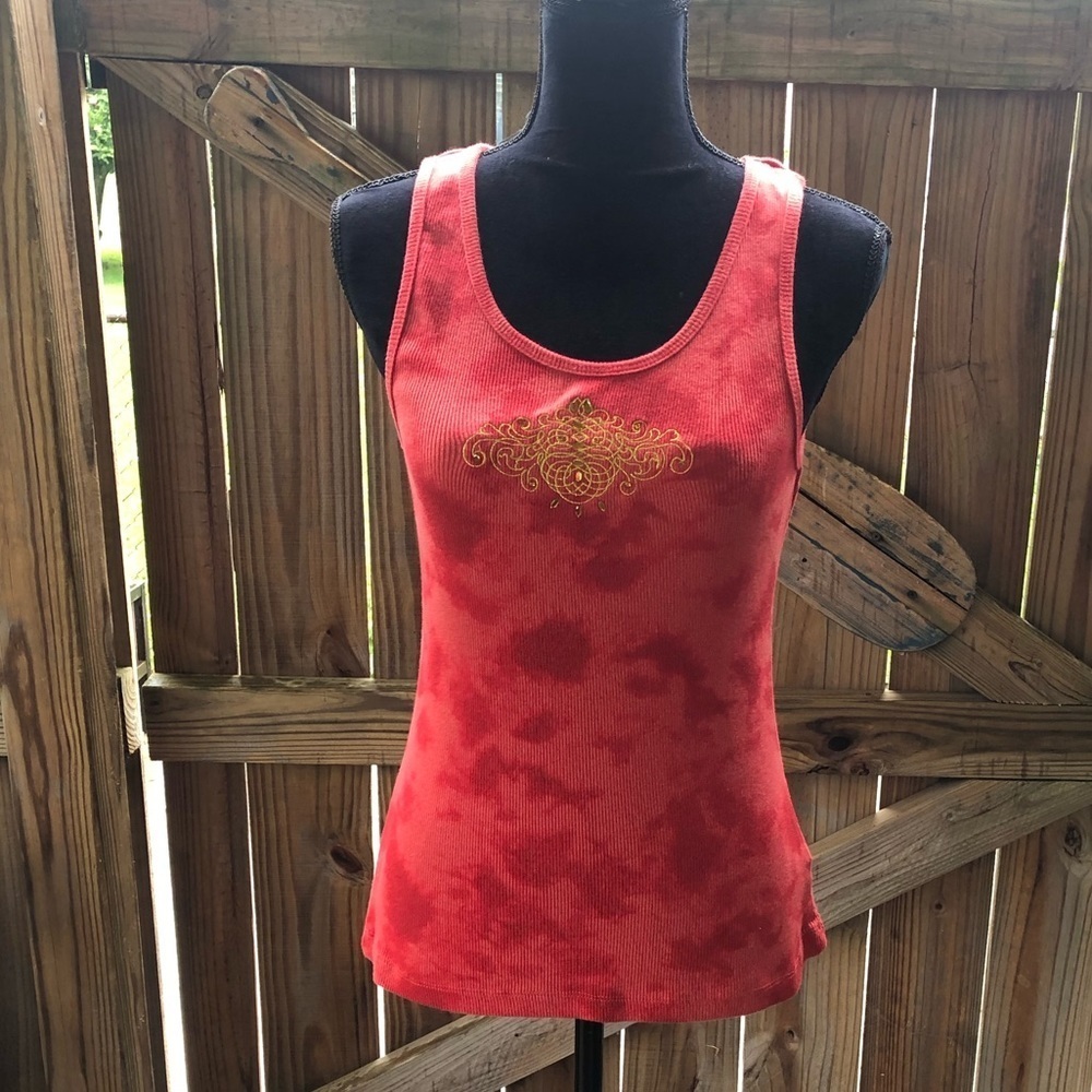 Orange Multi Color Ribbed Tank w Gold Accents